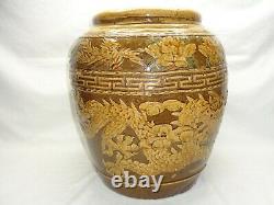 Vtg Dragon Chinois Bowl Jardinière Planteur Grande Poterie Oriental Pot