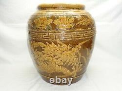 Vtg Dragon Chinois Bowl Jardinière Planteur Grande Poterie Oriental Pot